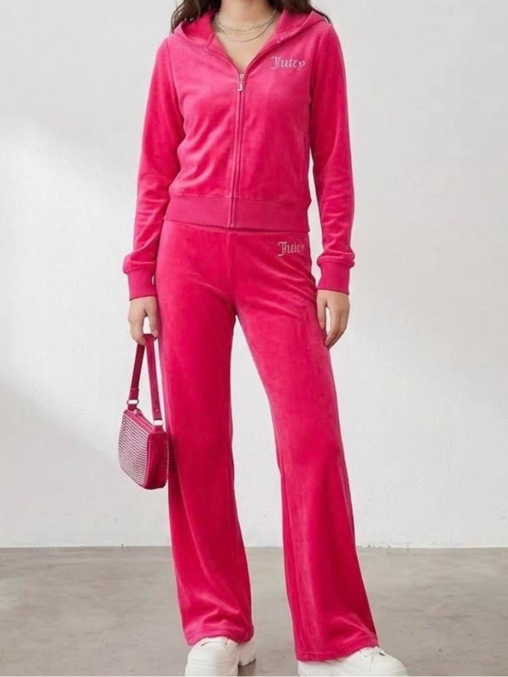 Juicy Couture Y2K Velvet Velour Hot Pink Track Suit 2-Piece Set Jacket & Pants